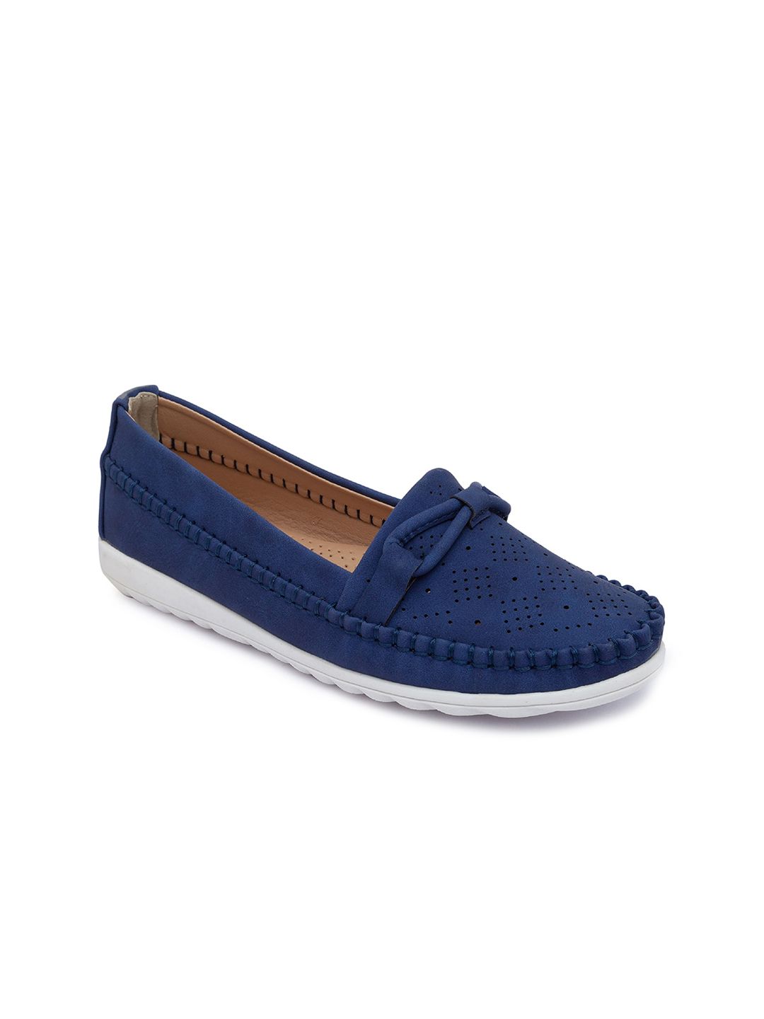 CERIZ Women Navy Blue Perforations Boat Shoes Price in India