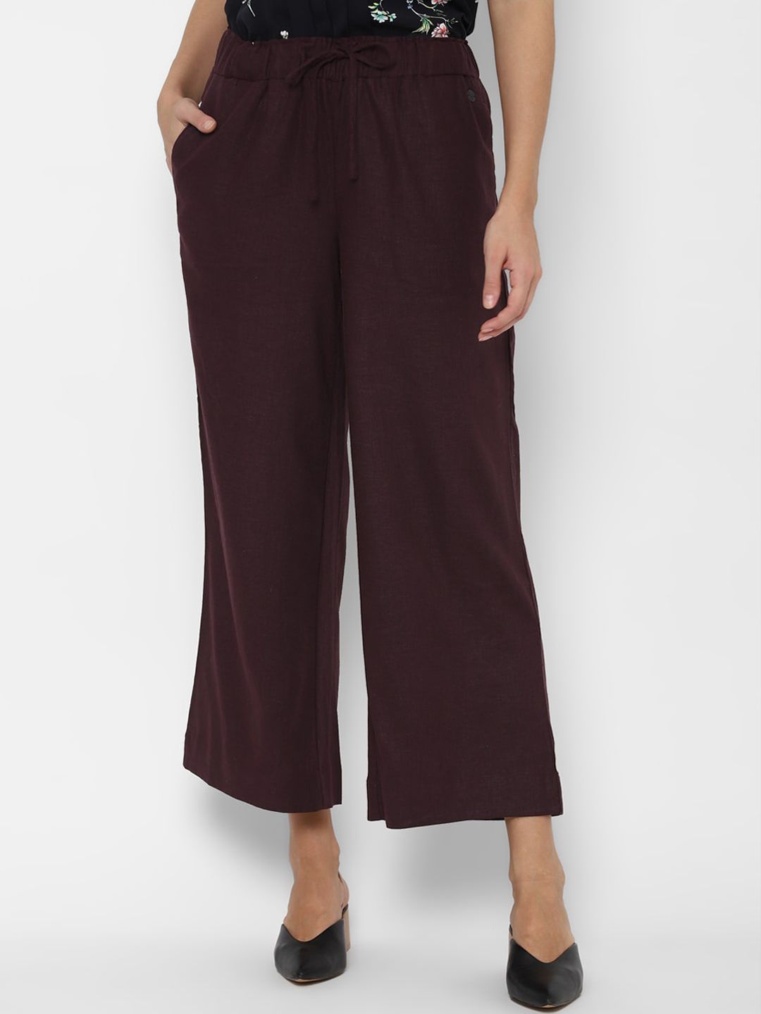 Allen Solly Woman Women Maroon Pleated Trousers Price in India