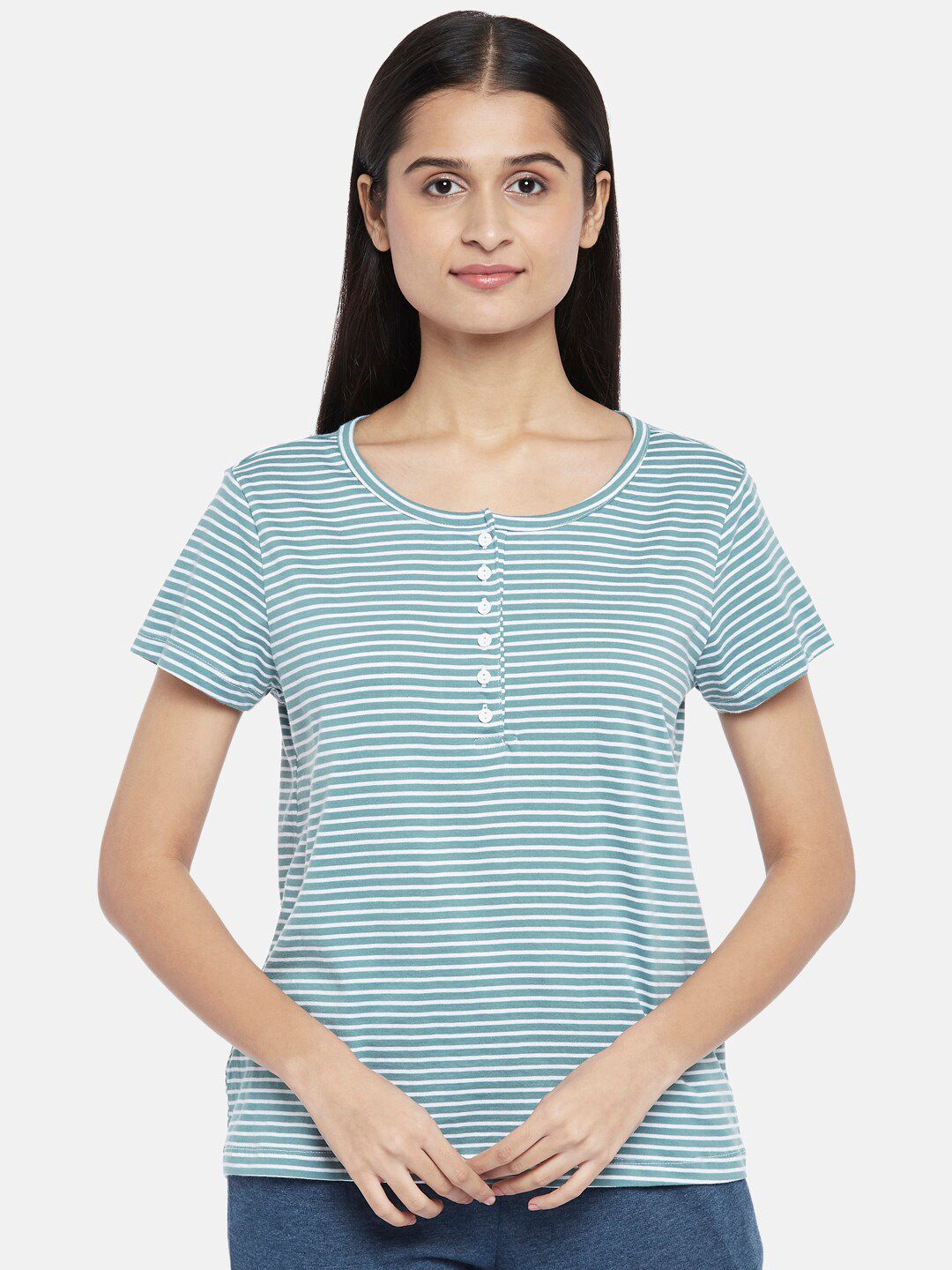 Dreamz by Pantaloons Teal Striped Round Neck Lounge tshirt Price in India