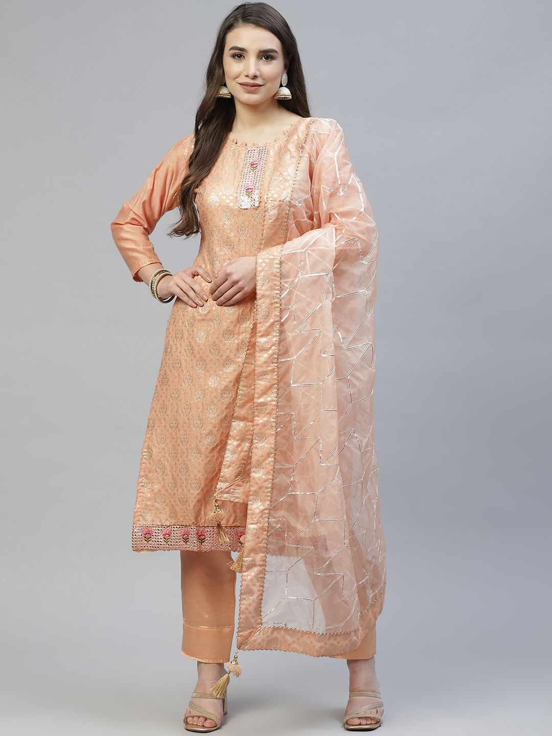 RAJGRANTH Orange Unstitched Dress Material Price in India