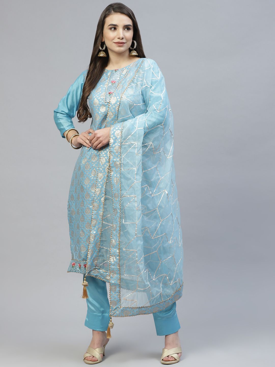RAJGRANTH Turquoise Blue Unstitched Dress Material Price in India