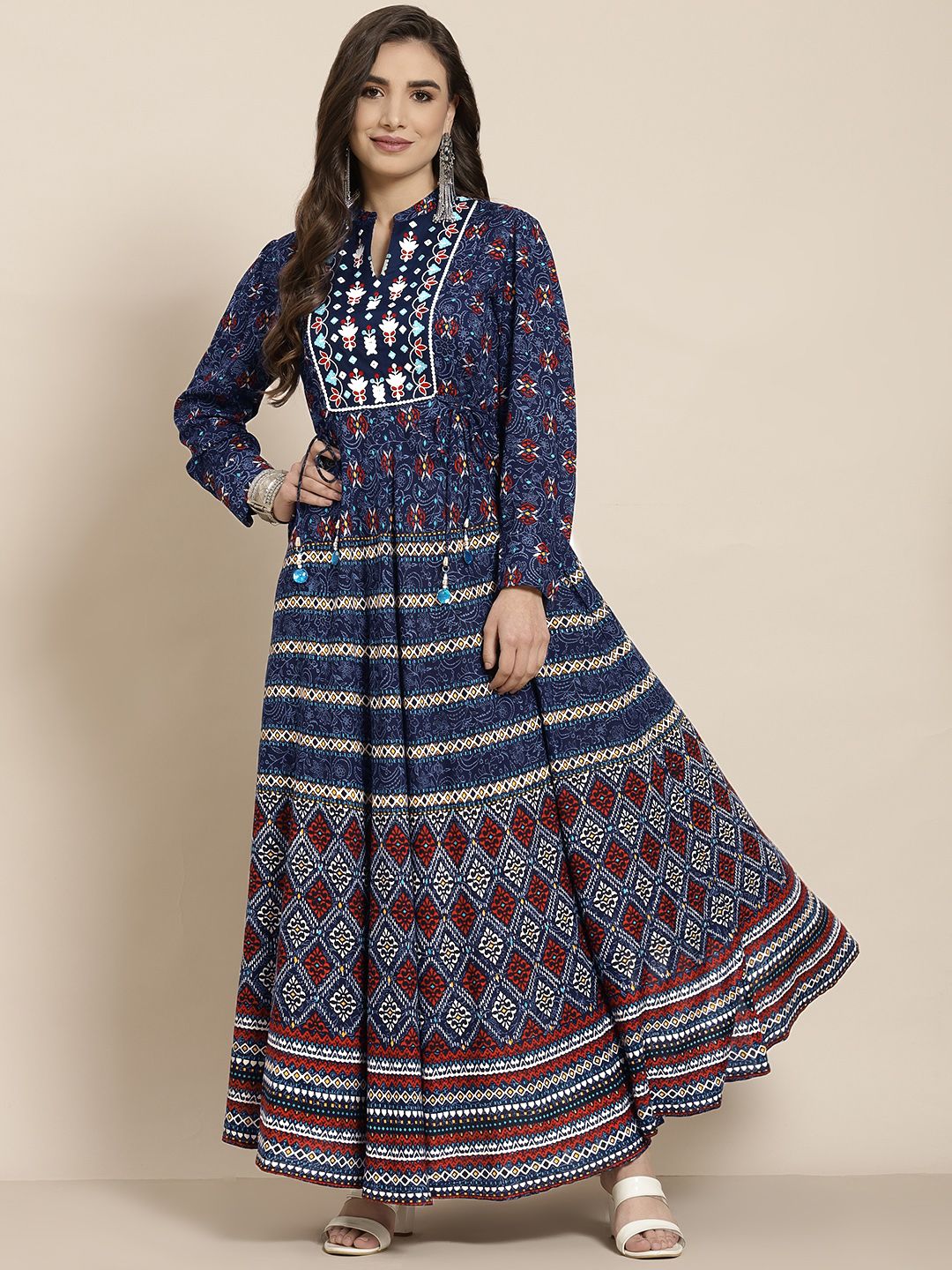 Juniper Women Blue Ethnic Motifs Flared Maxi Dress Price in India
