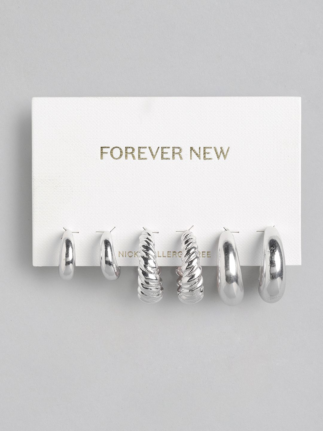 Forever New Pack Of 3 Silver-Plated Anastasia Chunky Fashion Half Hoop Earrings Price in India