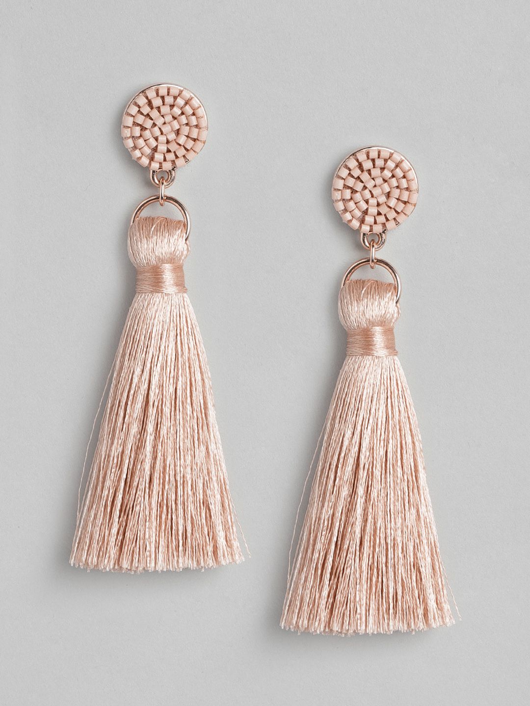 Forever New Rose Gold-Plated Peach-Coloured Geometric Drop Earrings Price in India