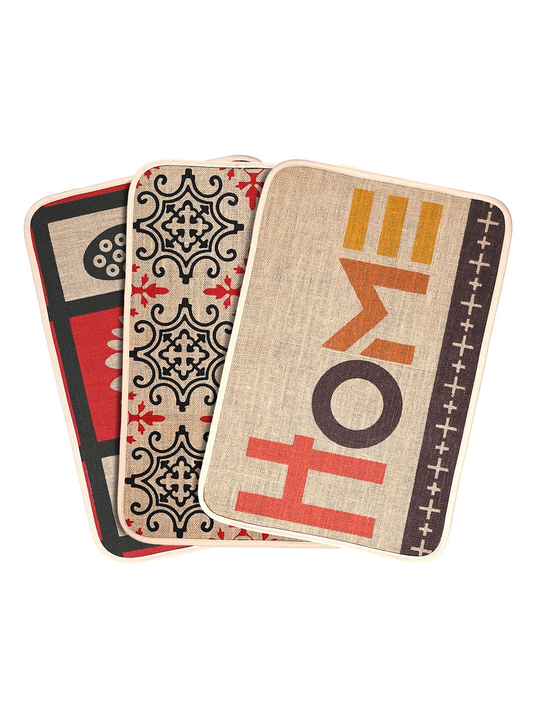 Saral Home Set of 3 Multicoloured Rectangular Anti-Skid Doormat