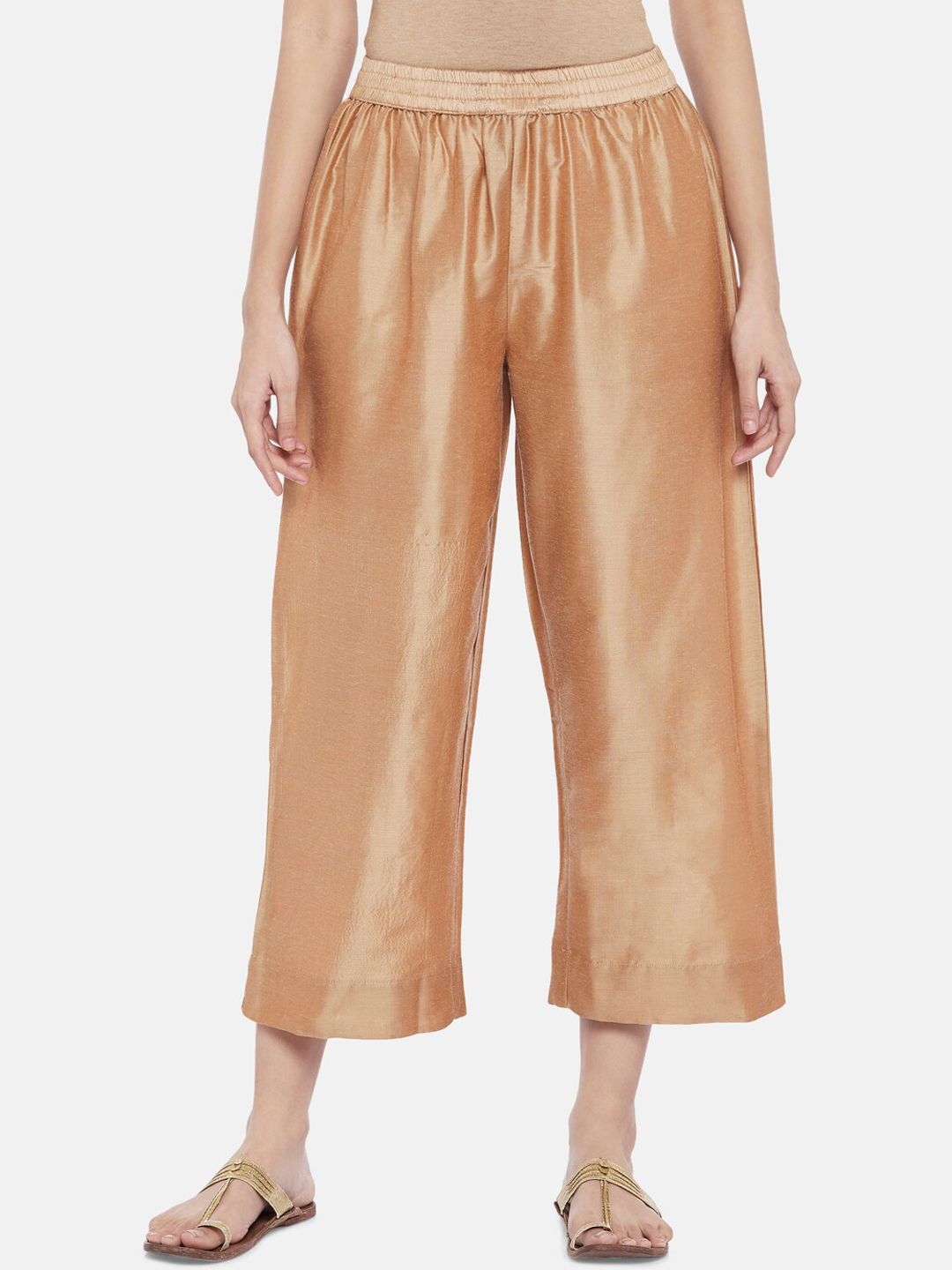 RANGMANCH BY PANTALOONS Woman Gold-Toned Culottes Trousers Price in India