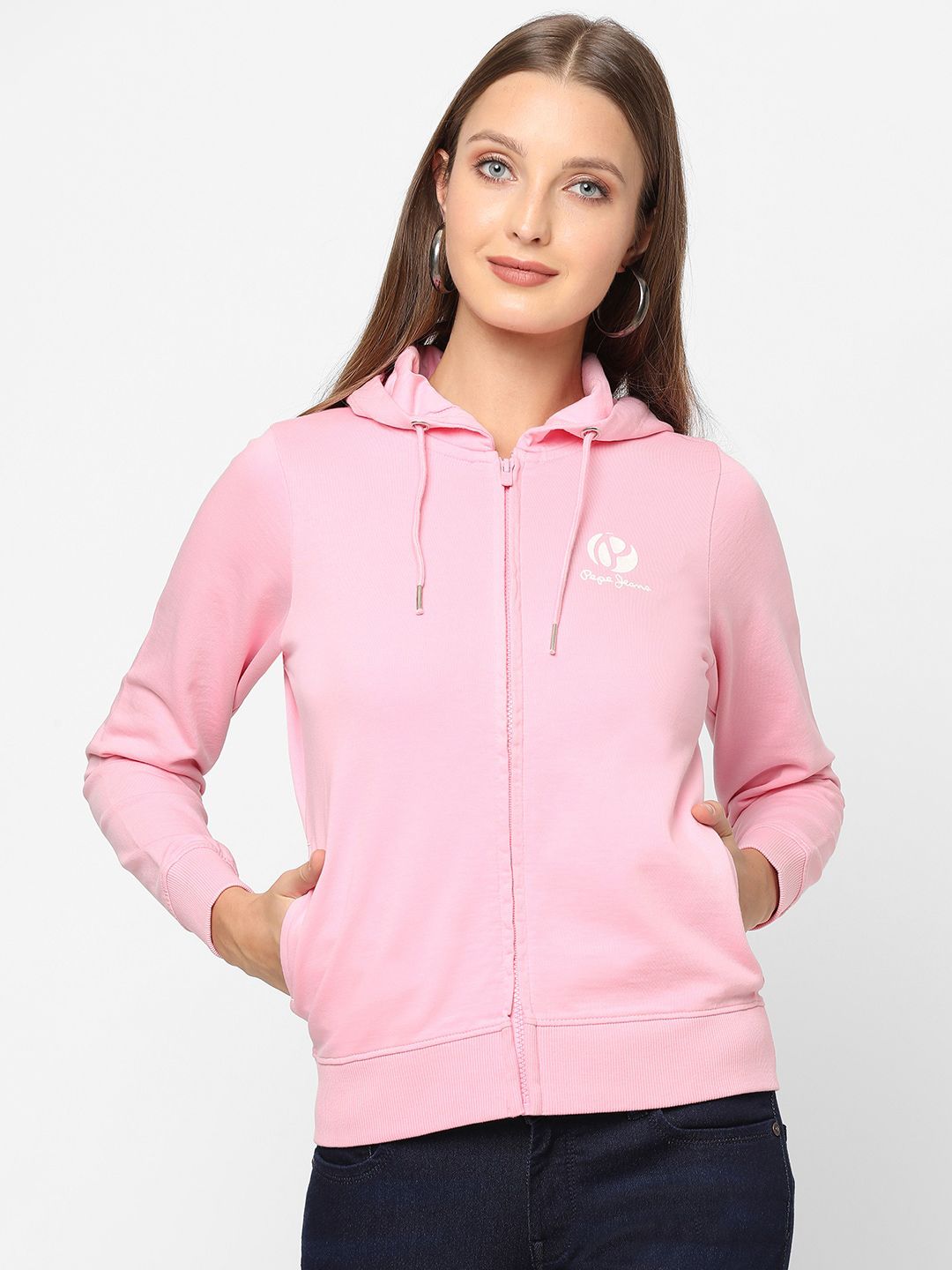 Pepe Jeans Women Pink Hooded Sweatshirt Price in India