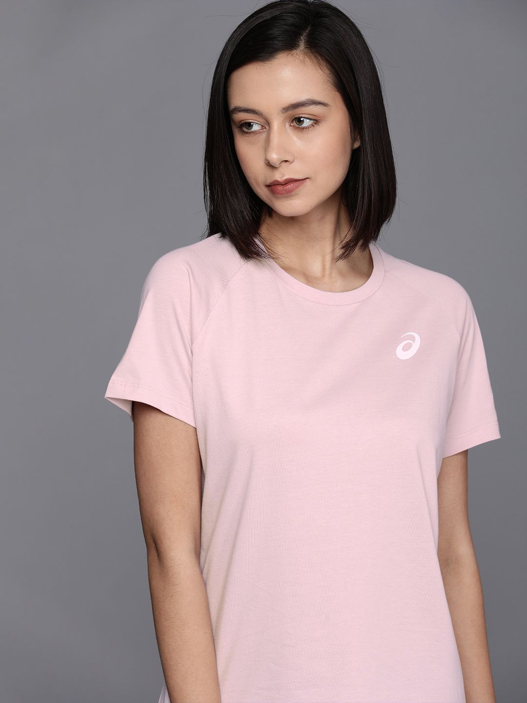 ASICS Women Pink Solid Pure Cotton T-shirt Price in India