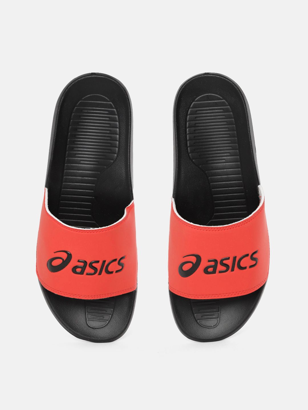 ASICS Unisex Coral Orange & Black Brand Logo Print Sliders Price in India