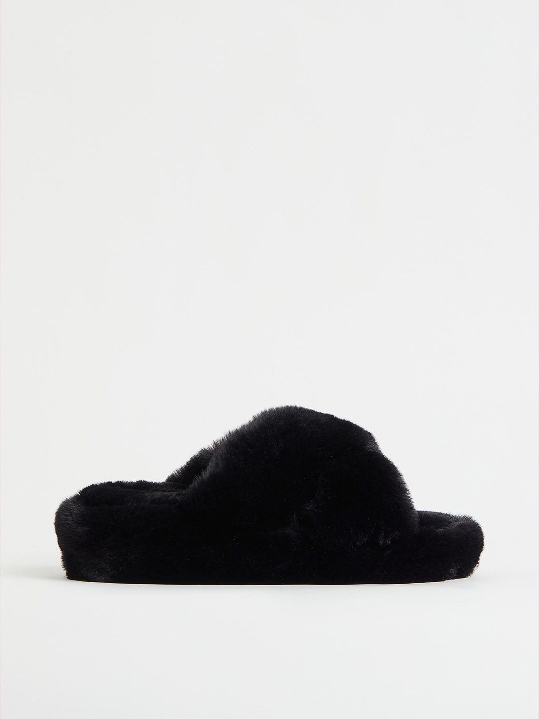 H&M Women Black Faux Fur Slippers Price in India