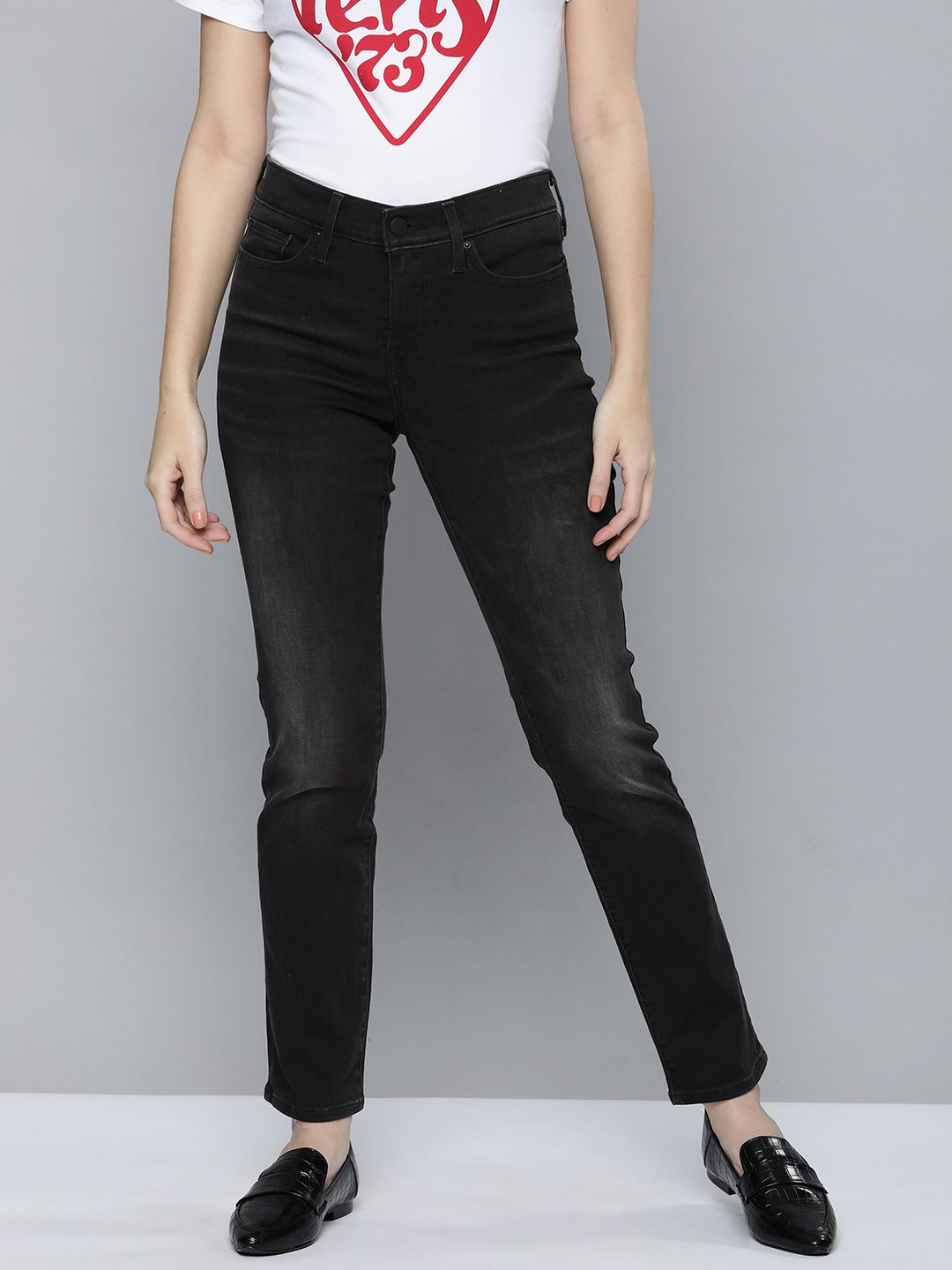 Levis Women Black 312 Shaping Slim Fit Mid Rise Light Fade Stretchable Jeans Price in India