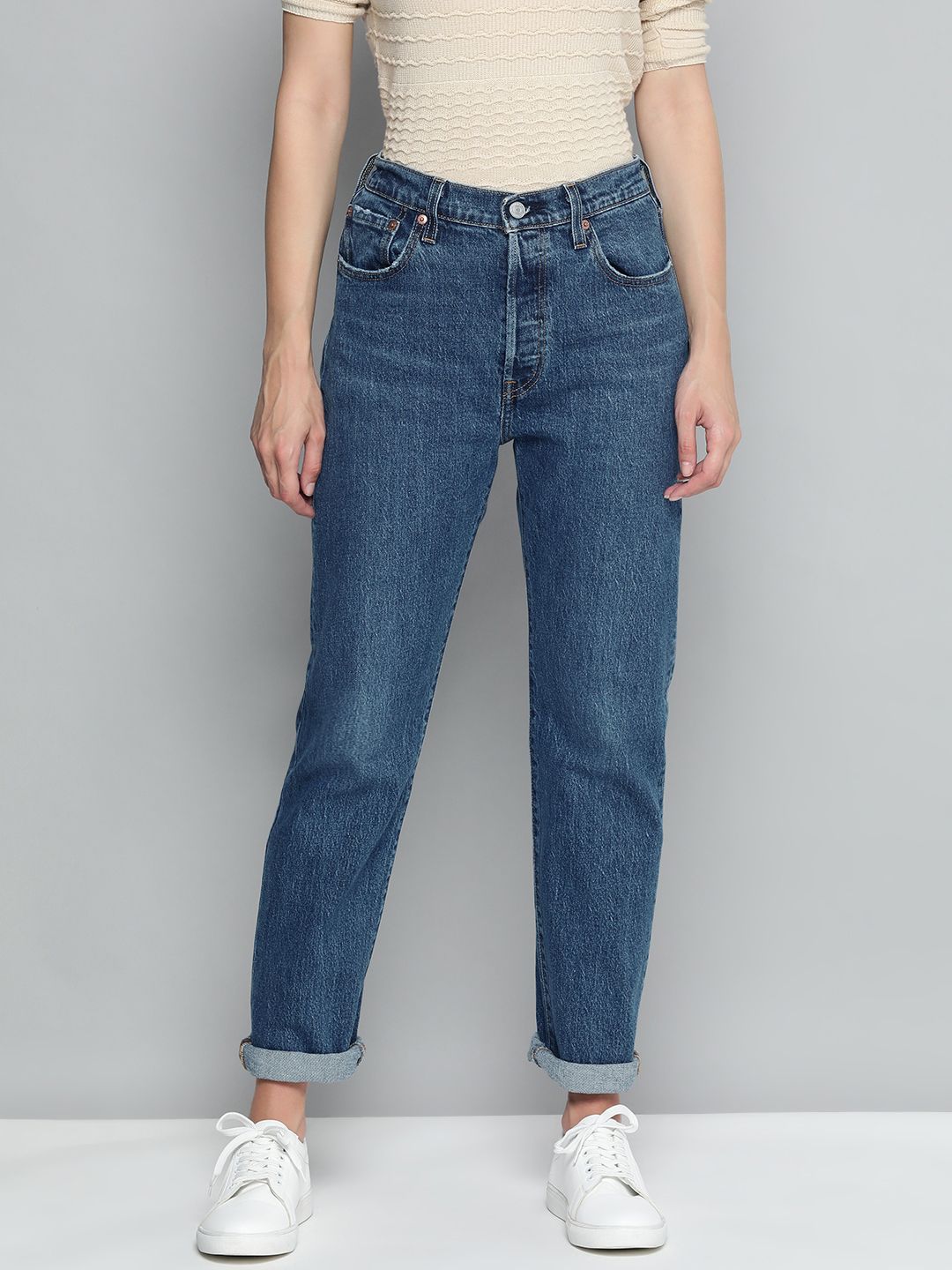Levis Women Blue 501 Straight Fit High-Rise Stretchable Jeans Price in India