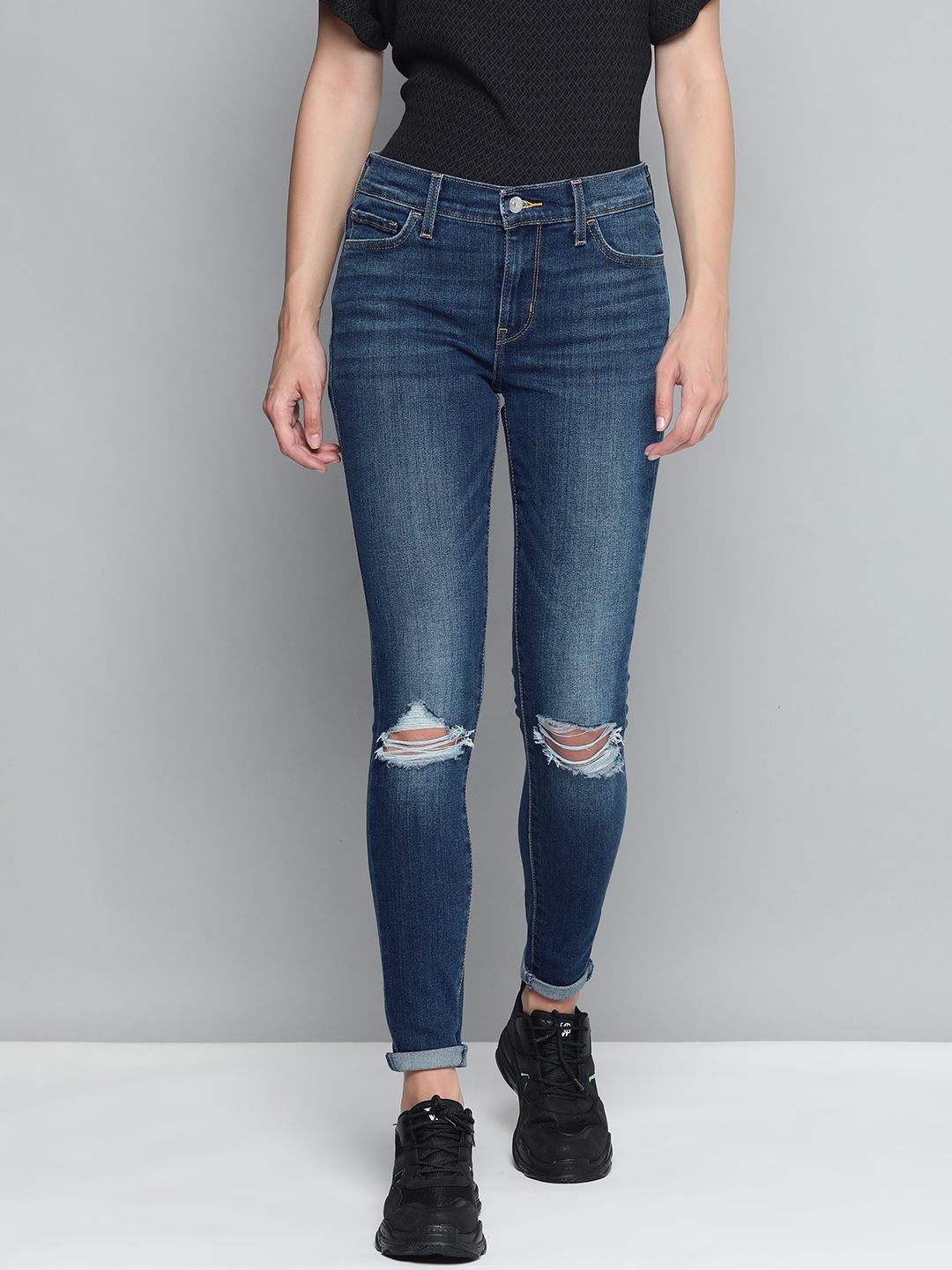 Levis Women Blue Super Skinny Fit Mildly Distressed Light Fade Stretchable Jeans Price in India