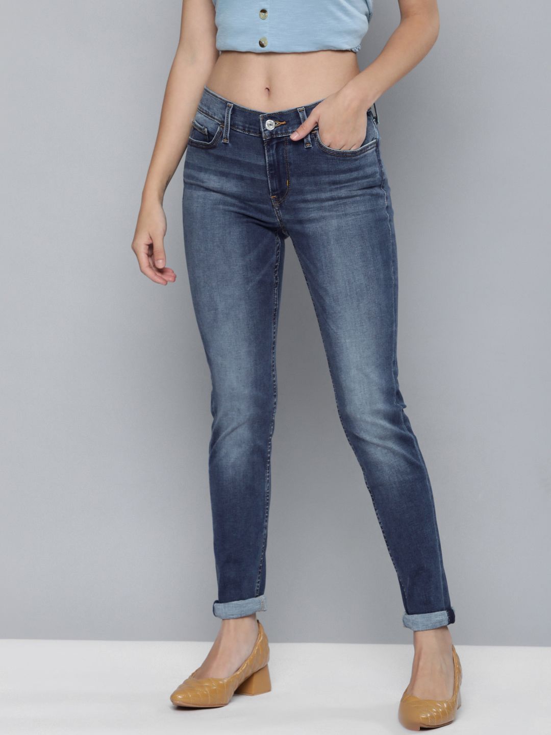 Levis Women Blue 710 Super Skinny Fit Mid Rise Light Fade Stretchable Jeans Price in India
