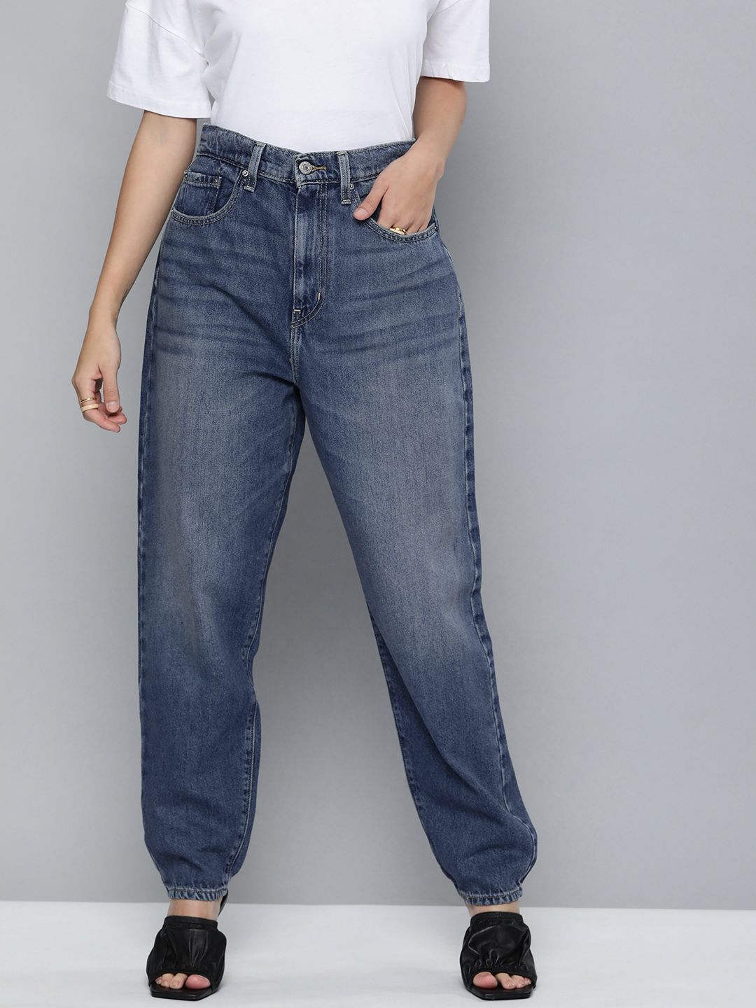 Levis Women Blue Loose Tapered Fit High-Rise Heavy Fade Jeans Price in India