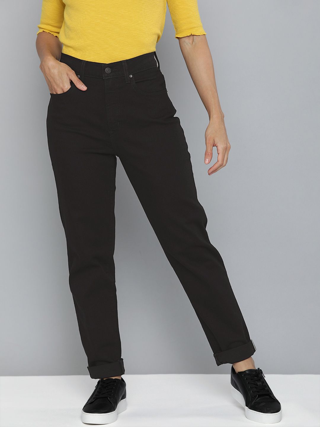Levis Women Black Tapered Fit High-Rise Stretchable Jeans Price in India