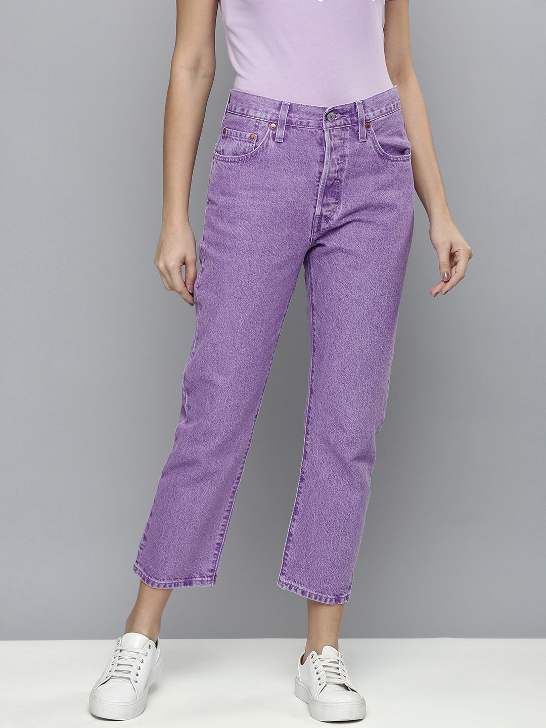 Levis Women Purple 501 Straight Fit High-Rise Cropped Jeans Price in India
