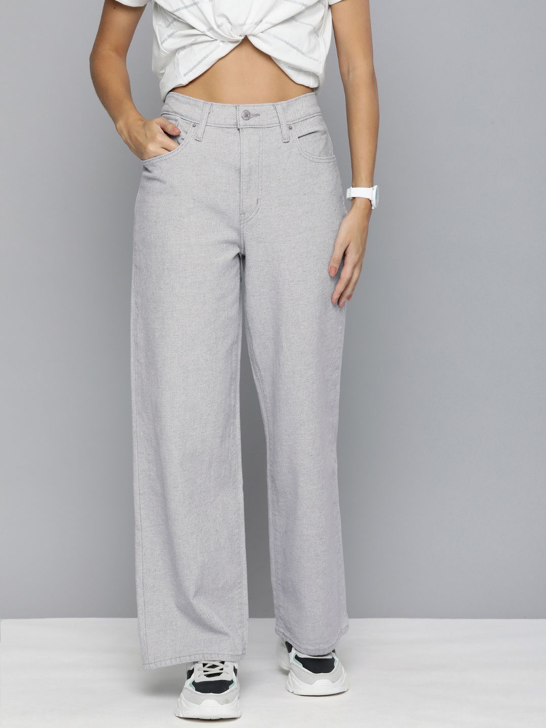 Levis Women Grey Mile Wide Leg High-Rise Stretchable Jeans Price in India