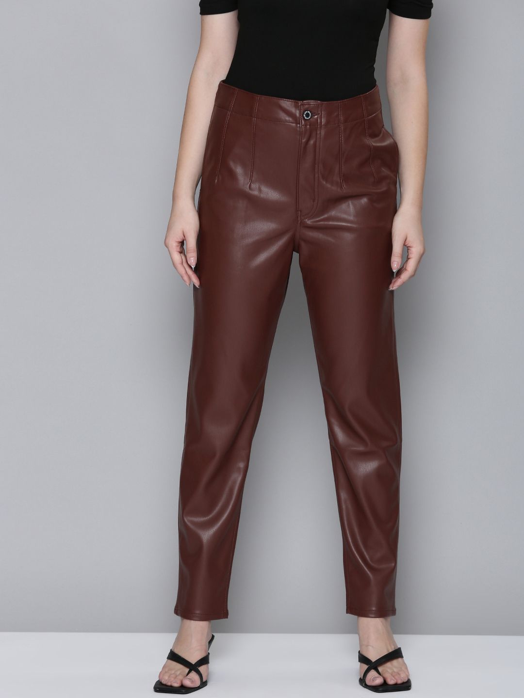 Levi Women Tapered Fit High- Rise Leather Finish Trousers Price in India