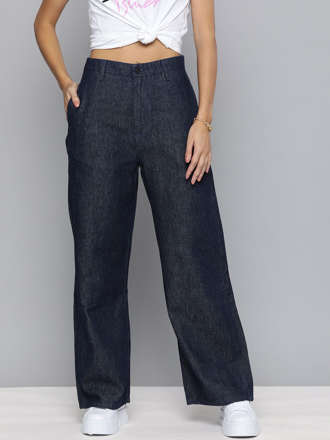 Levis Women Blue Wide Leg High-Rise Clean Look Stretchable Jeans Price in India