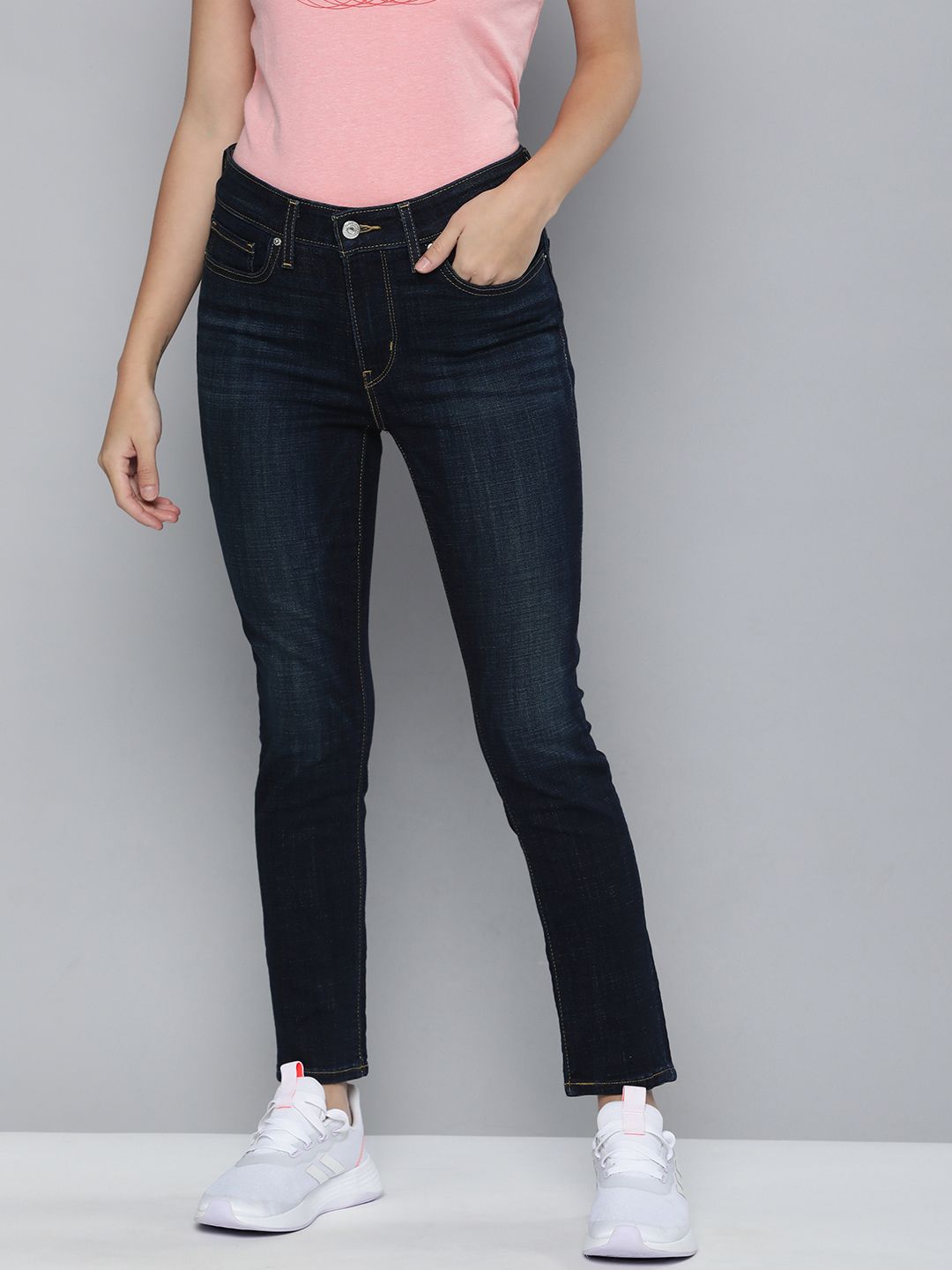 Levis Women Blue 711 Skinny Fit Mid Rise Light Fade Stretchable Jeans Price in India