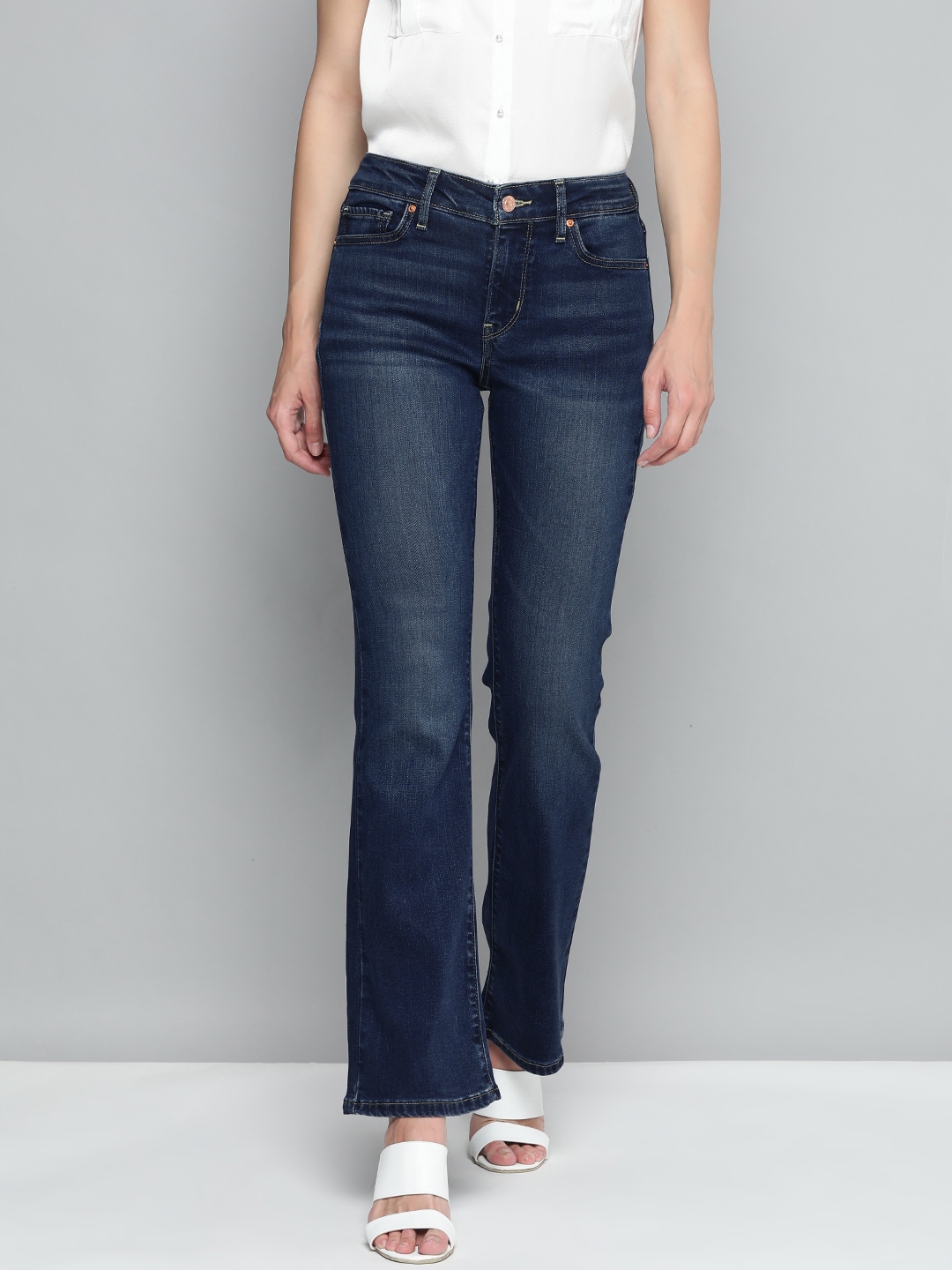 Levis Women Blue 715 Bootcut Mid-Rise Light Fade Stretchable Jeans Price in India