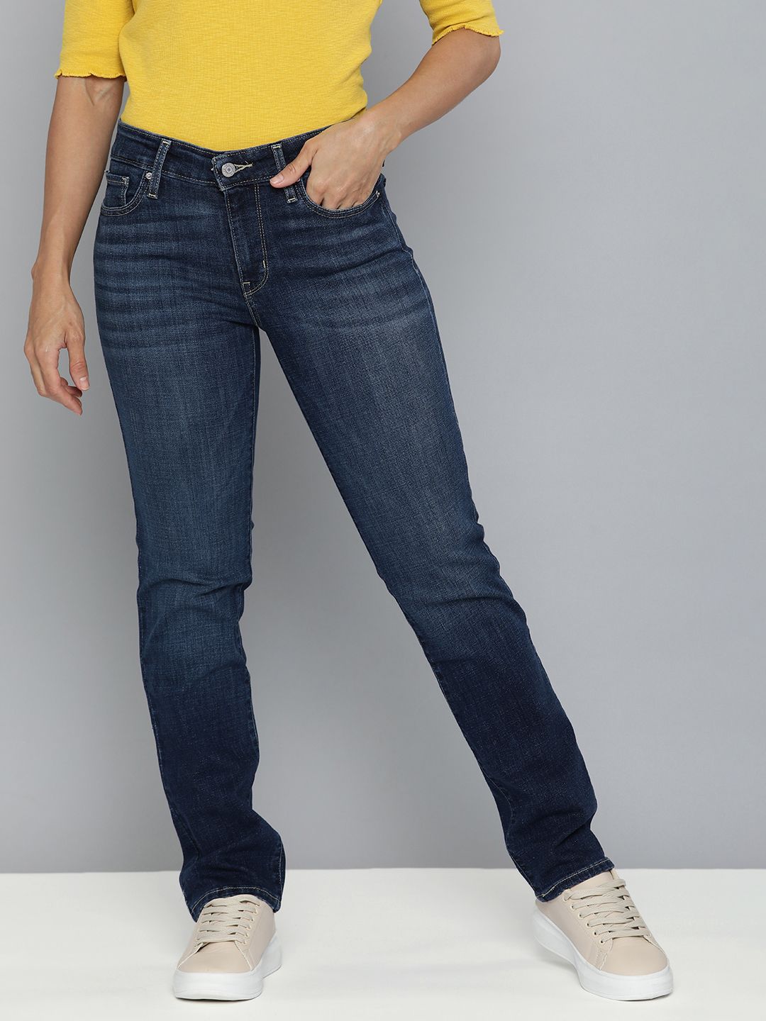 Levis Women Blue 714 Straight Fit High-Rise Light Fade Stretchable Jeans Price in India