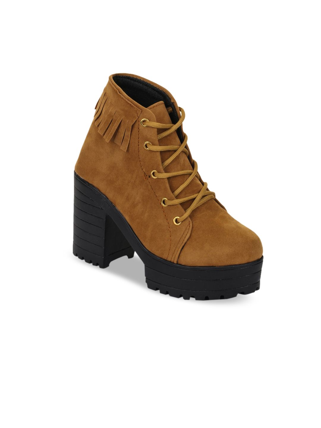 VAYONAA Tan Suede High-Top Wedge Heeled Boots Price in India