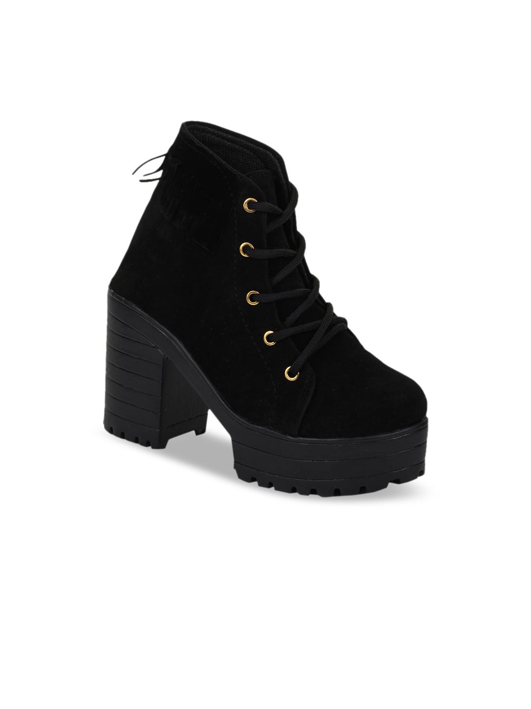 VAYONAA Woman Black Suede High-Top Block Heeled Boots Price in India