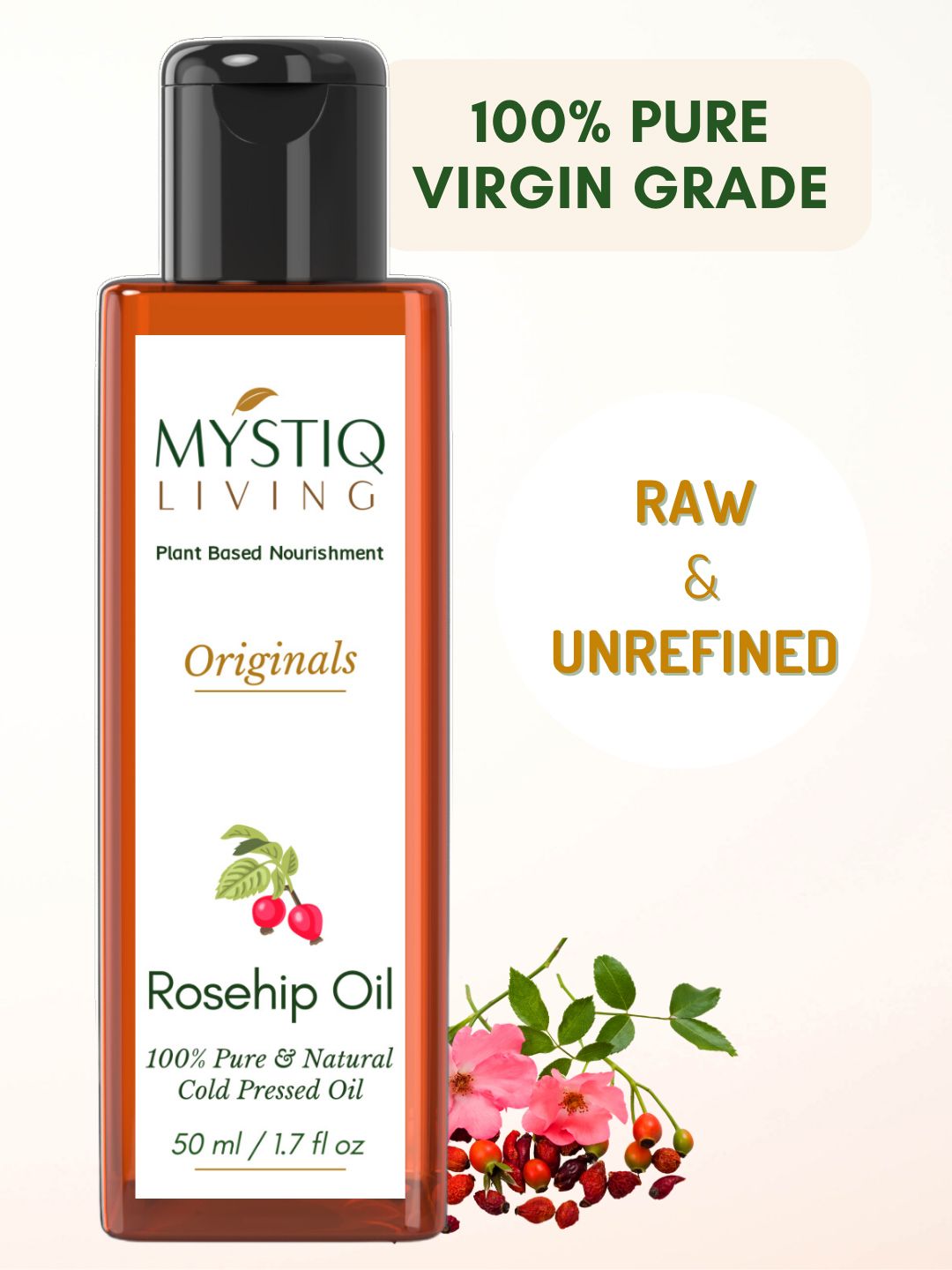 MYSTIQ LIVING Rosehip Seed Oil For Skin & Hair Pure & Natural Cold Pressed- 50 ml
