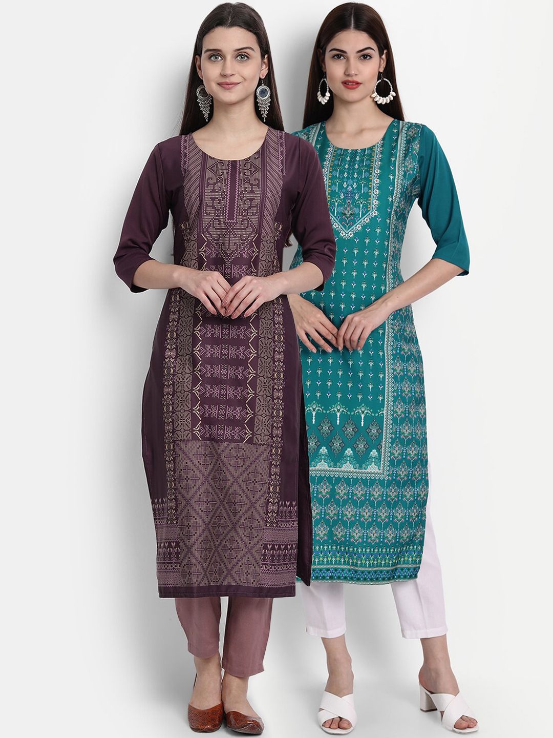 7Threads Women Pack Of 2 Digital Print Straight Kurtas Price in India