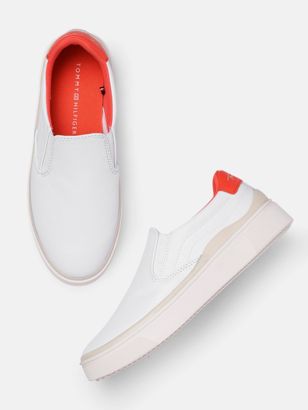 Tommy Hilfiger Women White Leather Slip-On Sneakers Price in India