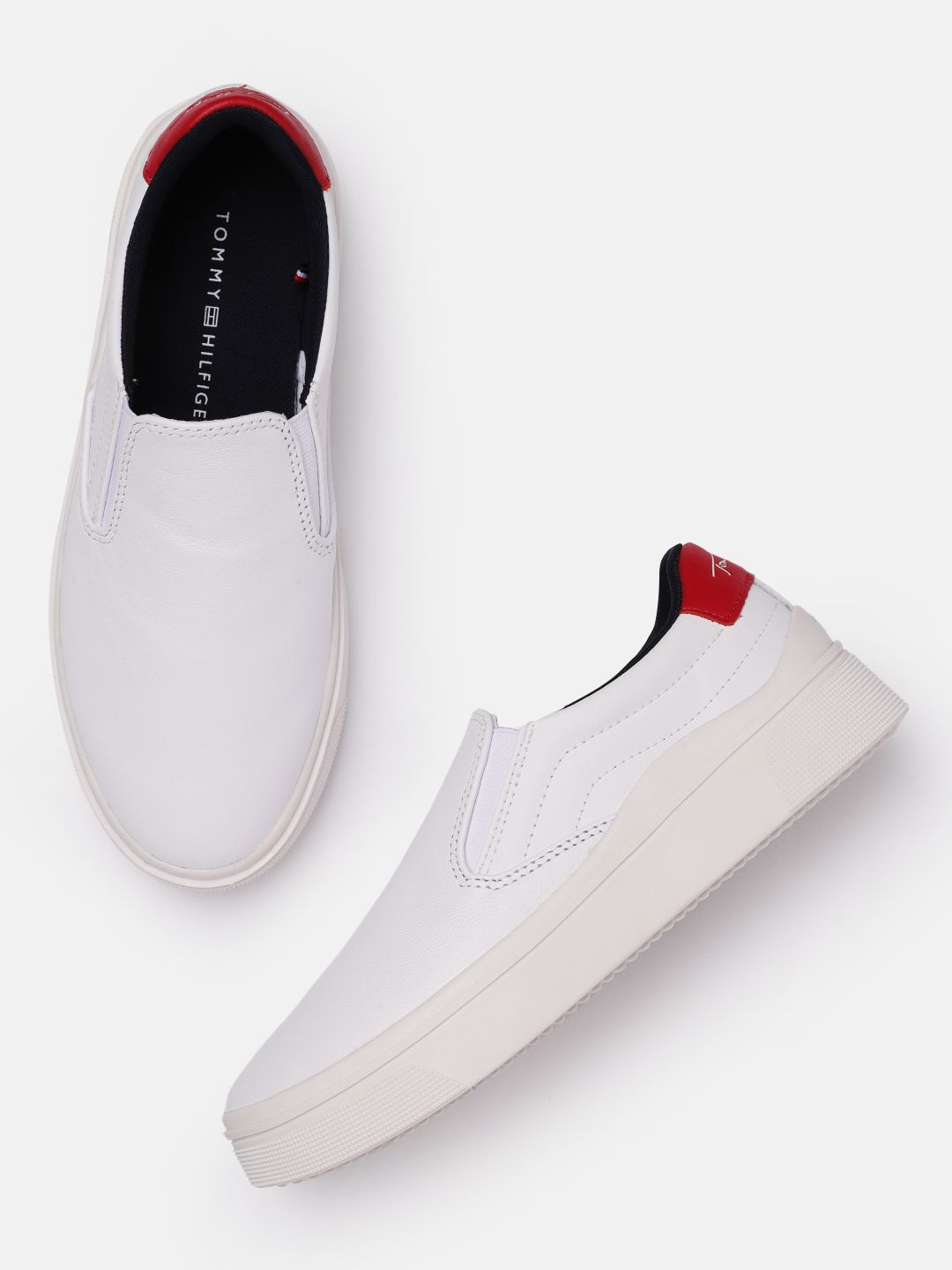 Tommy Hilfiger Women White Leather Slip-On Sneakers Price in India