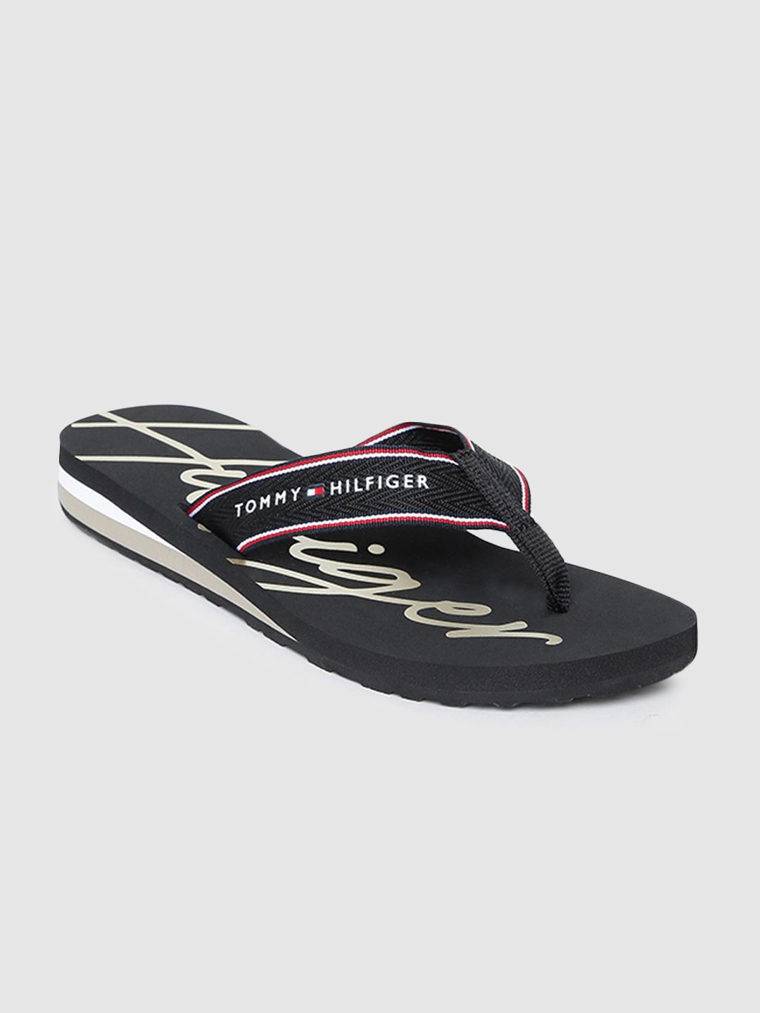 Tommy Hilfiger Women Black Printed Wedge Beach Thong Flip-Flops Price in India