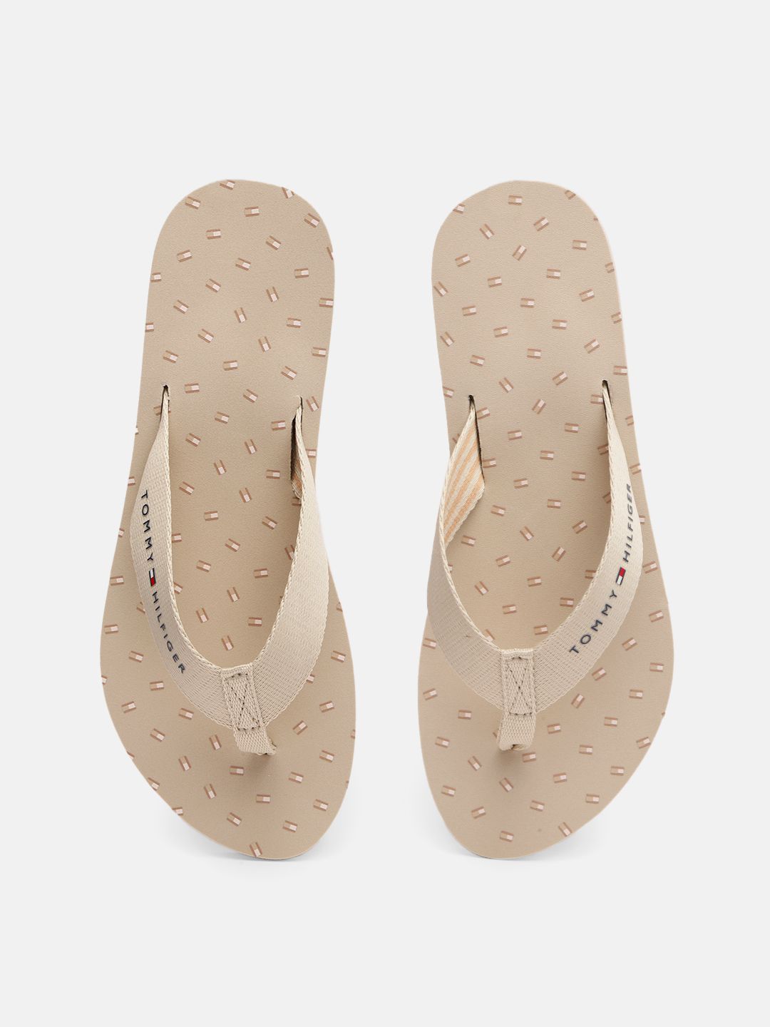 Tommy Hilfiger Women Beige Brand Logo Printed Thong Flip-Flops Price in India