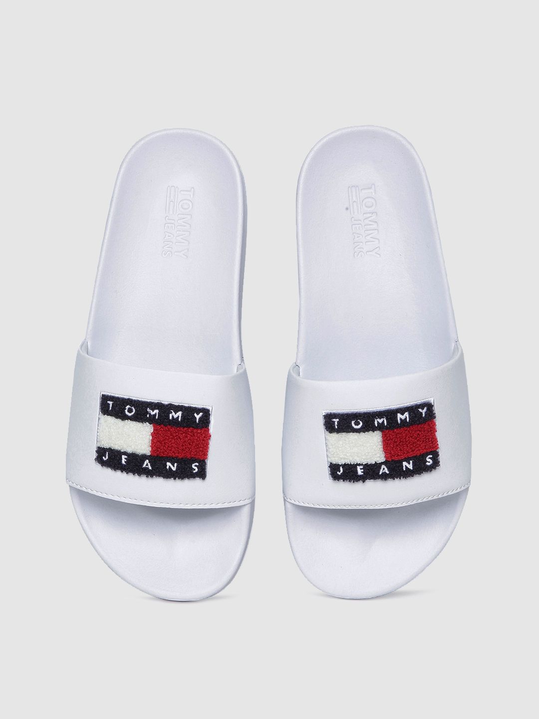 Tommy Hilfiger Women White Woven Design Flag Poolslide Sliders Price in India