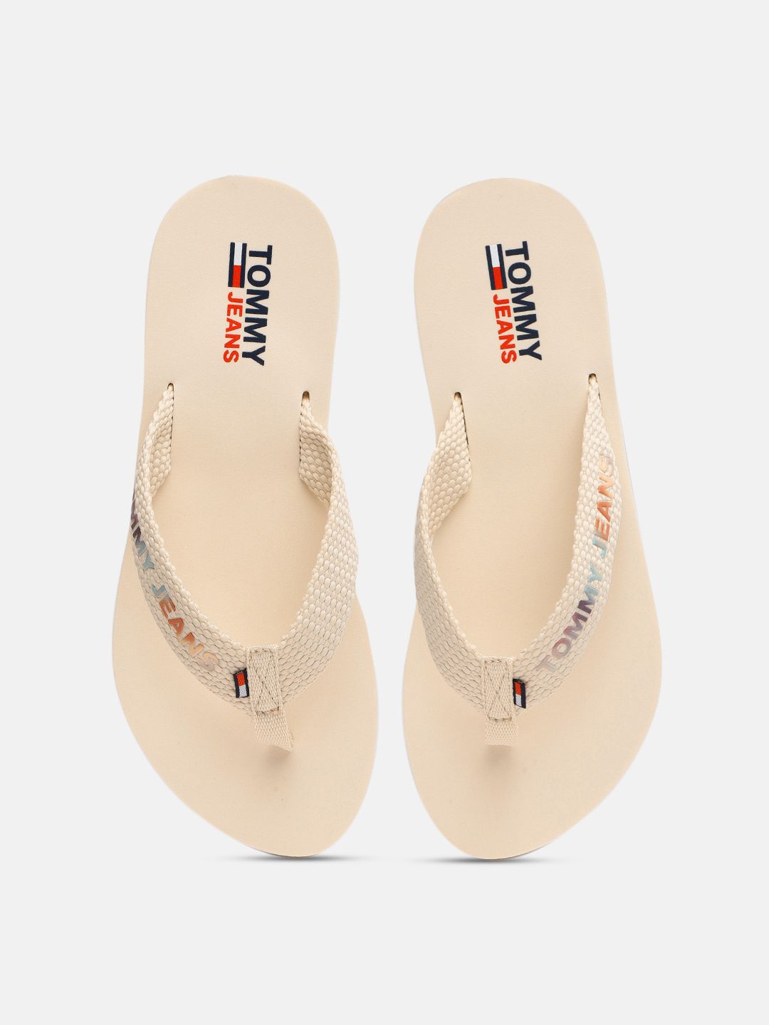 Tommy Hilfiger Women Beige Brand Logo Printed Thong Flip-Flops Price in India