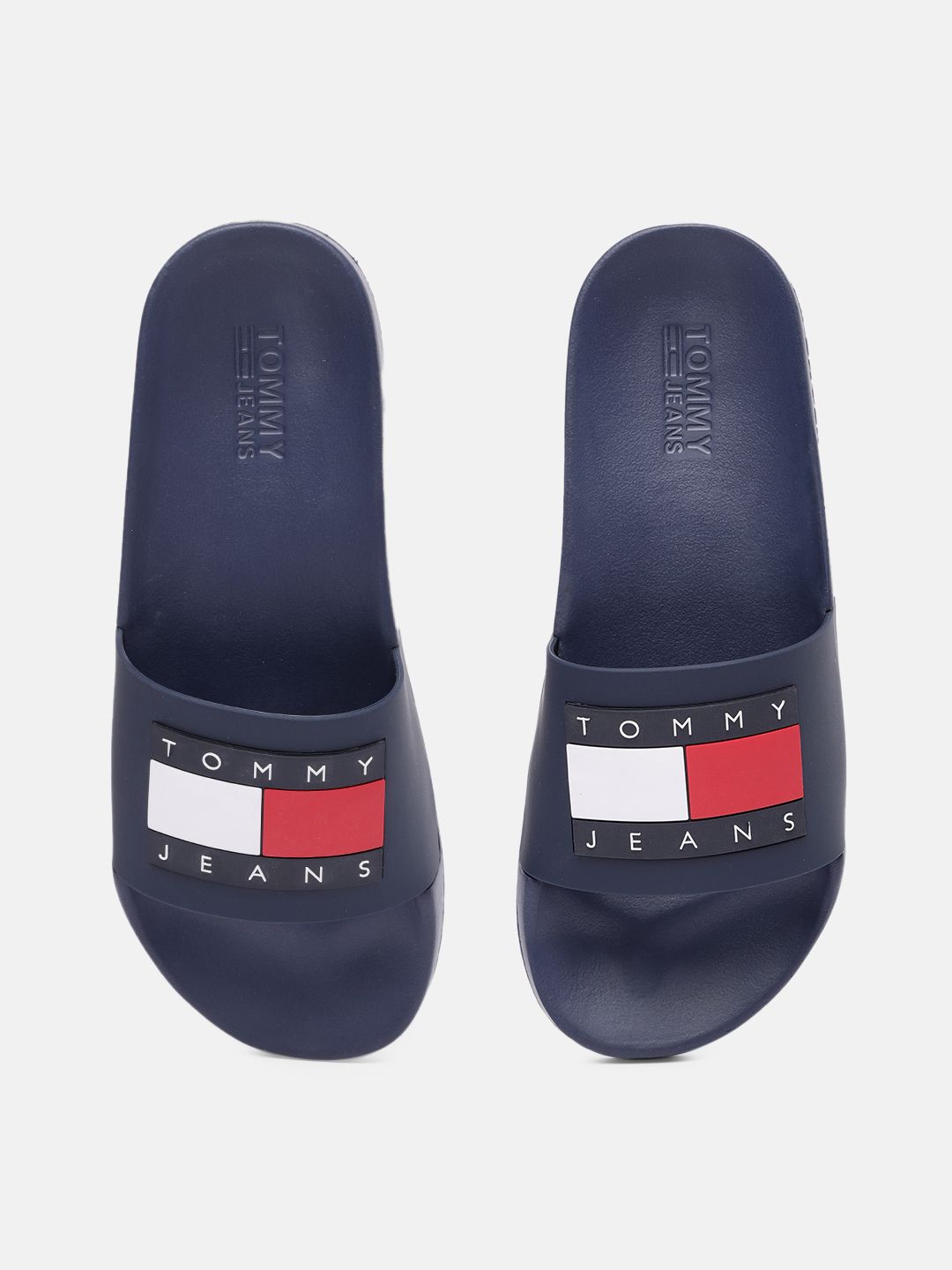 Tommy Hilfiger Jeans Women Twilight Navy Blue Brand Logo Applique Flag Pool Sliders Price in India
