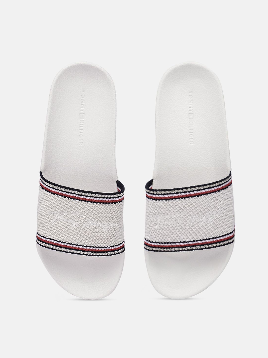 Tommy Hilfiger Women Off White Embroidered Sliders Price in India
