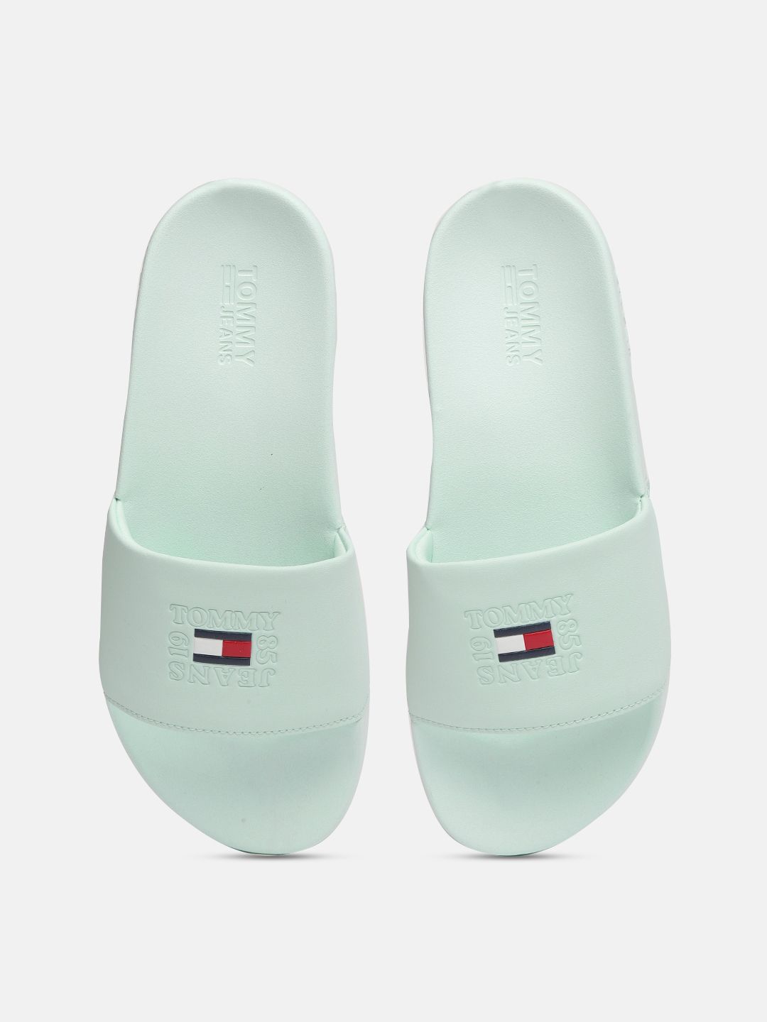 Tommy Hilfiger Women Mint Green Brand Logo Printed Sliders Price in India
