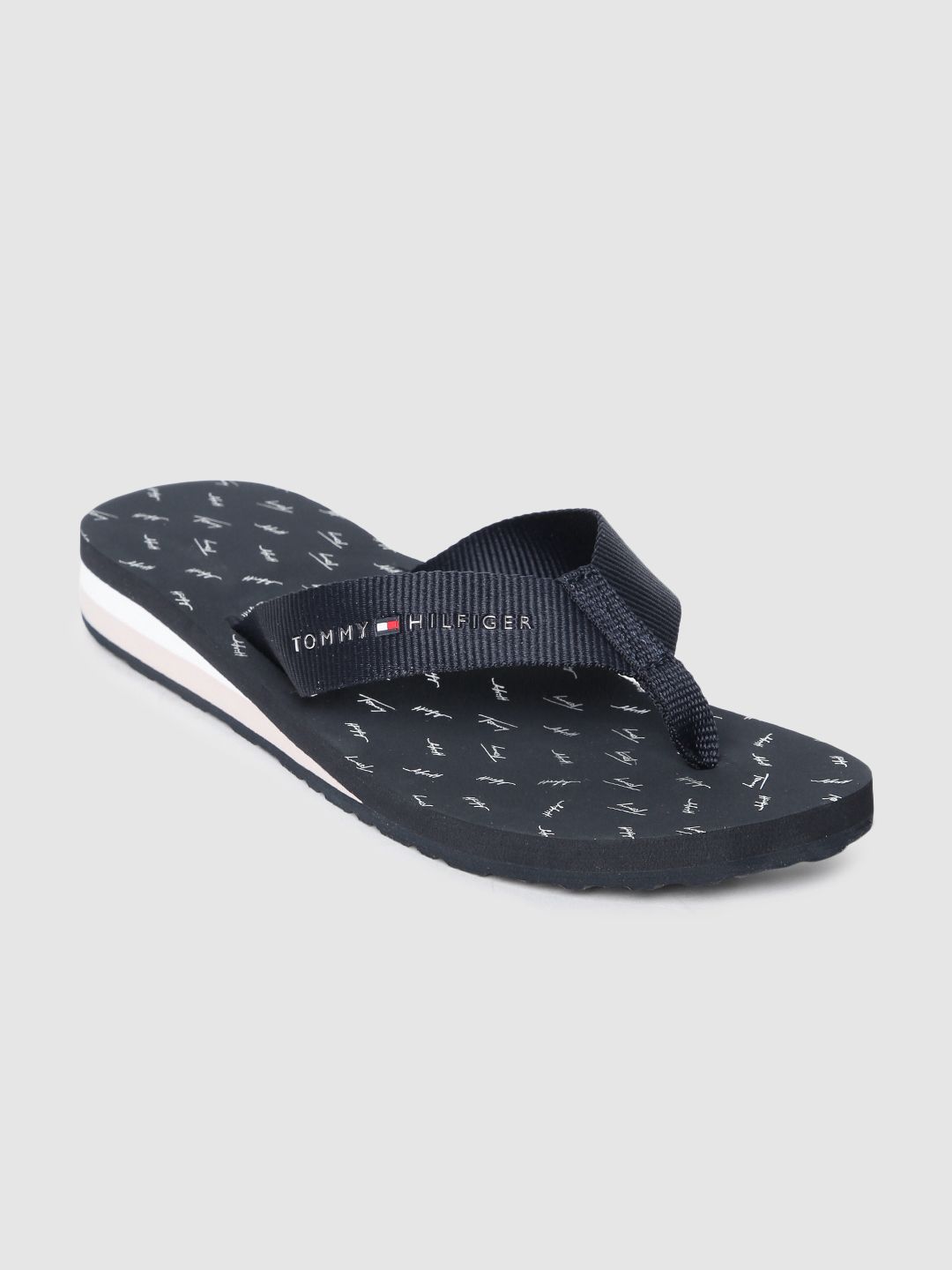 Tommy Hilfiger Women Navy Blue Printed Thong Flip-Flops Price in India