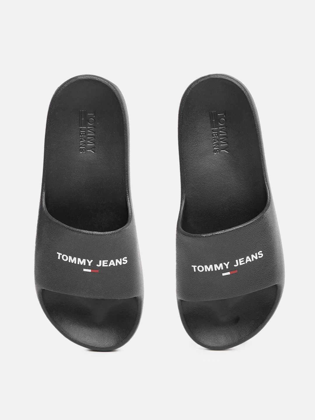 Tommy Hilfiger Women Black & White Brand Logo Printed Sliders Price in India