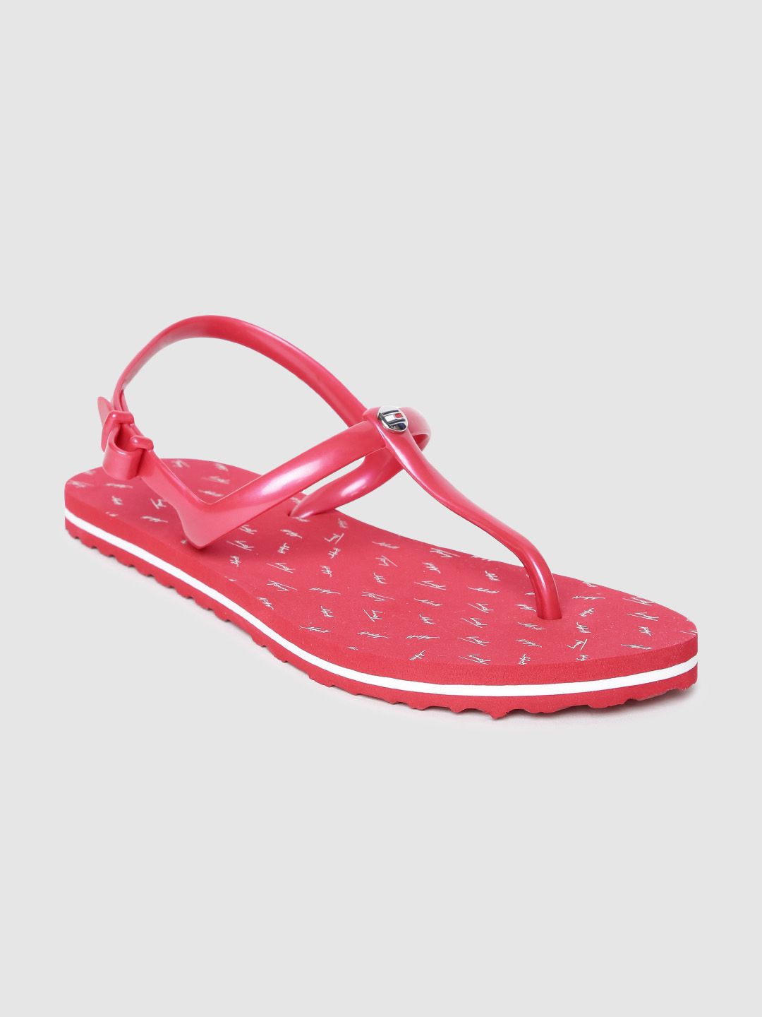 Tommy Hilfiger Women Red Printed T-Strap Flats Price in India
