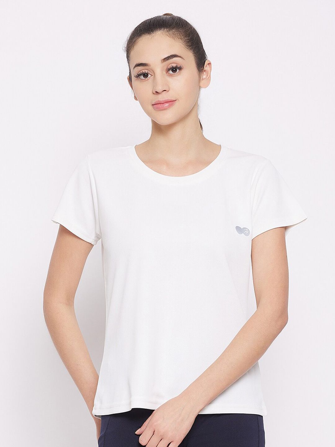 Clovia Women White Activewear Comfort Fit Sports T-Shirt Price in India