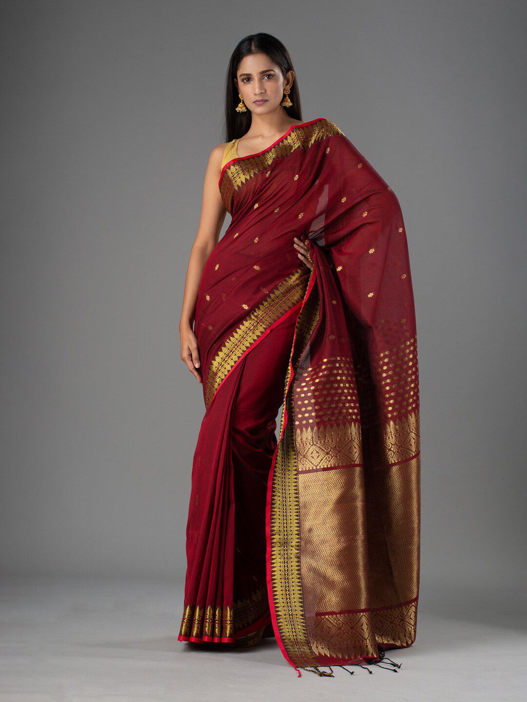 Mitera Maroon Woven Design Pure Cotton Saree Price in India