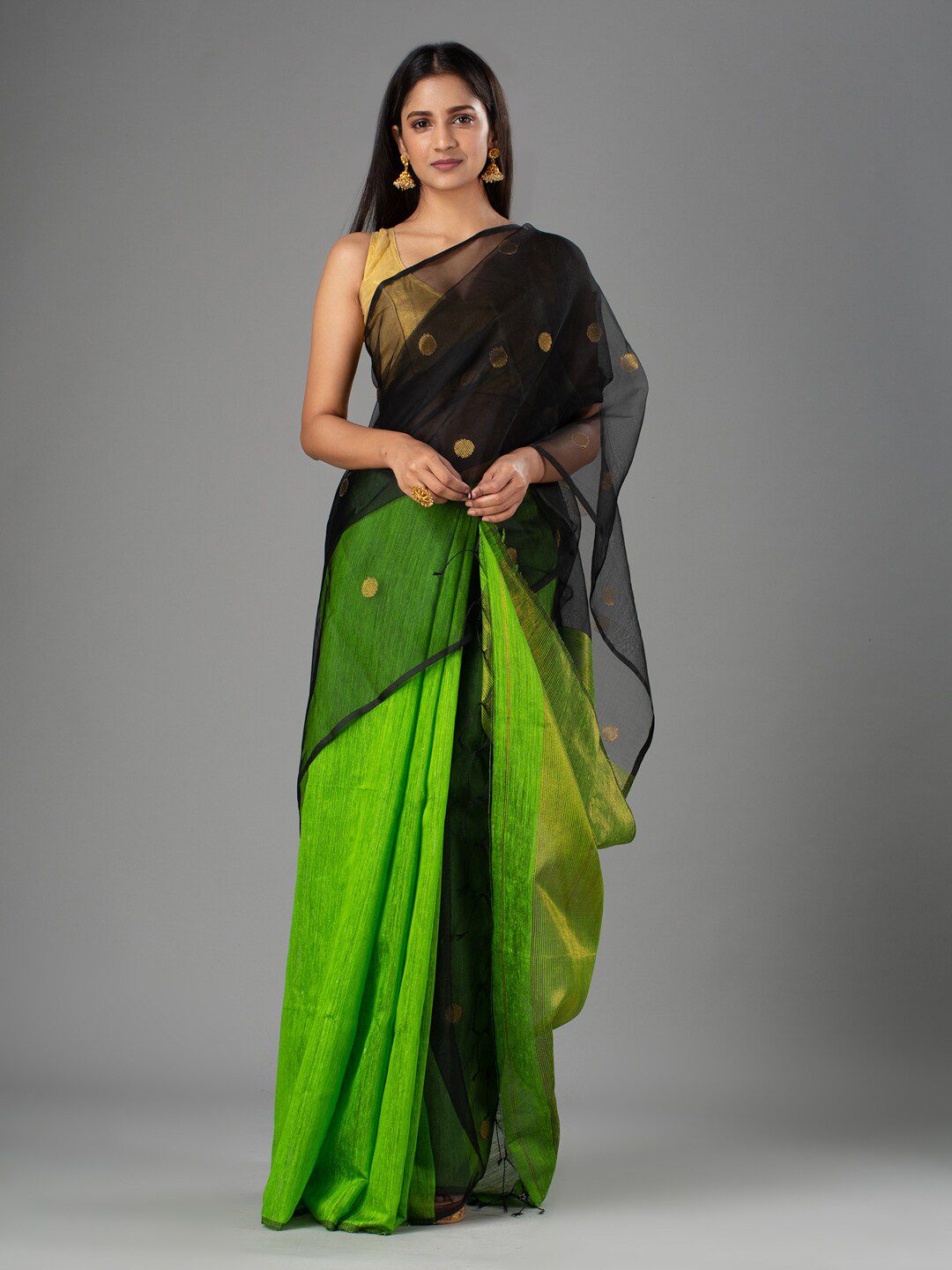 Mitera Black & Green Ethnic Motifs Zari Pure Silk Saree Price in India