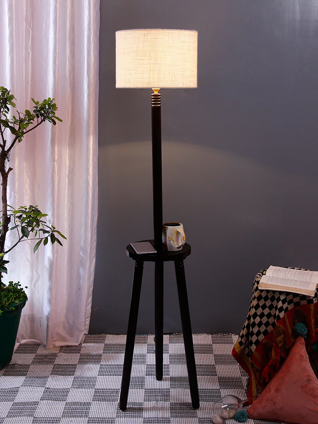 Devansh White Solid Floor Lamp With Jute Shade Price in India