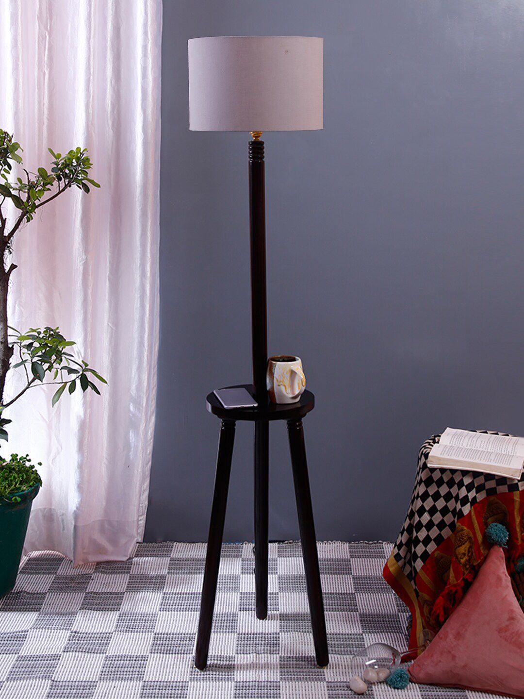 Devansh Grey Solid Floor Lamp With Cotton Shade Price in India