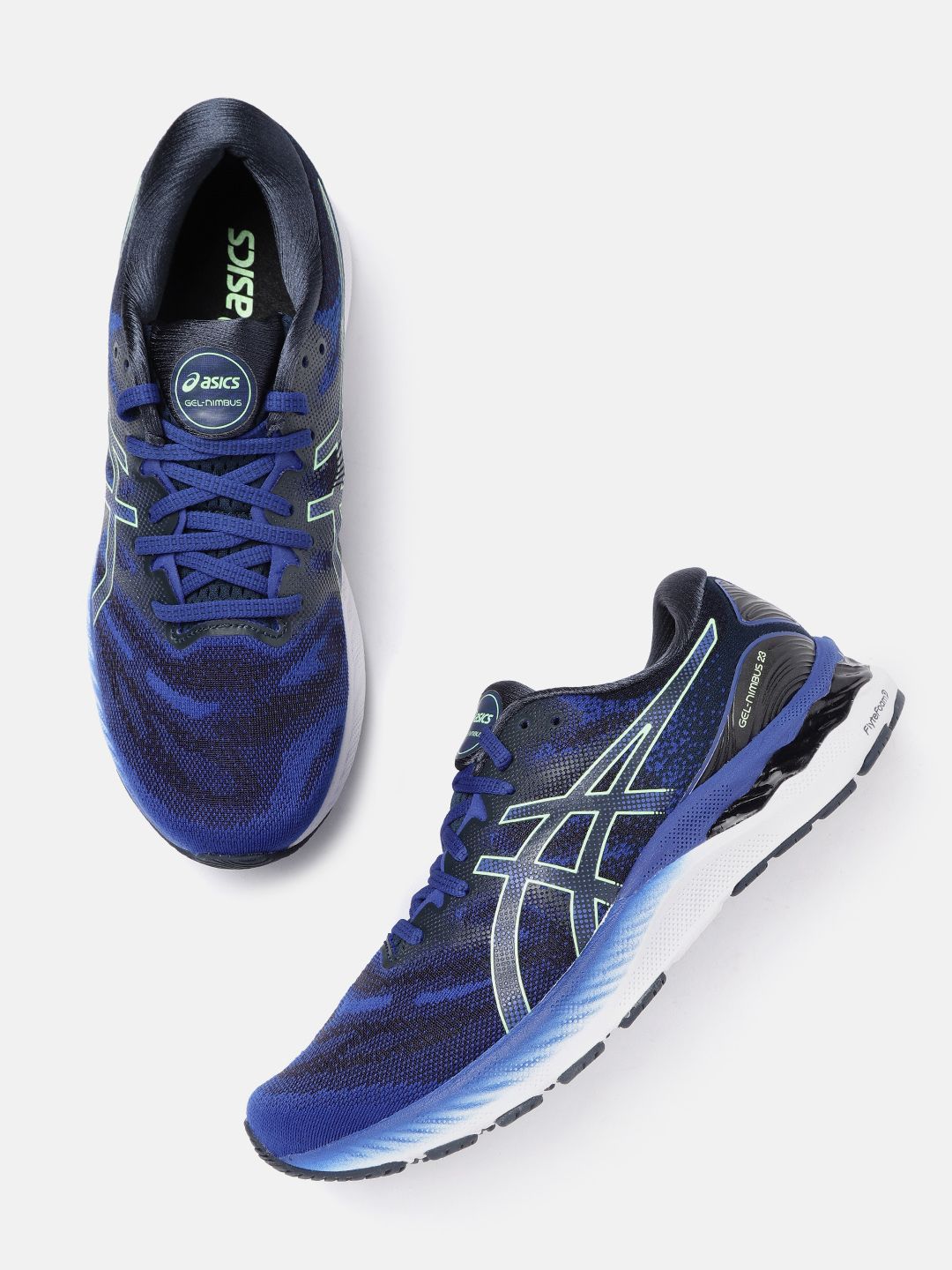 ASICS Men Blue & Black Gel Nimbus 23 Flyte Foam Woven Design Running Shoes