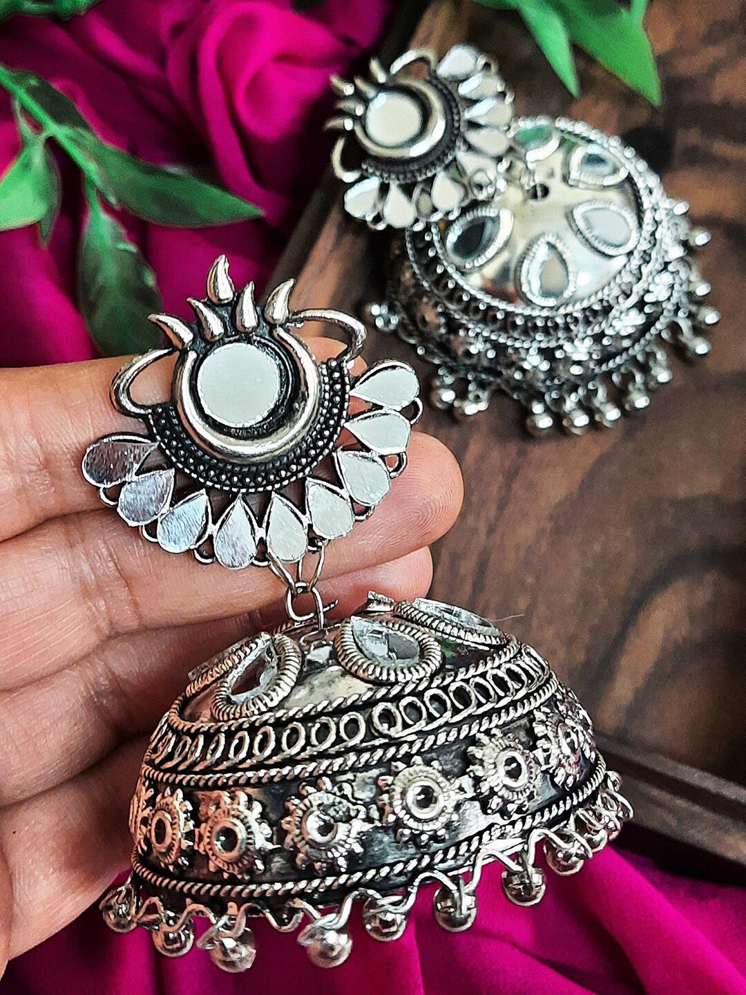 Vembley Silver-Toned Dome Shaped Jhumkas Earrings Price in India